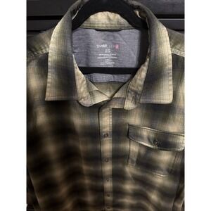 Swiss Tech Flannel Shirt Mens XL Green Plaid Long Sleeve Casual‎ Outdoor